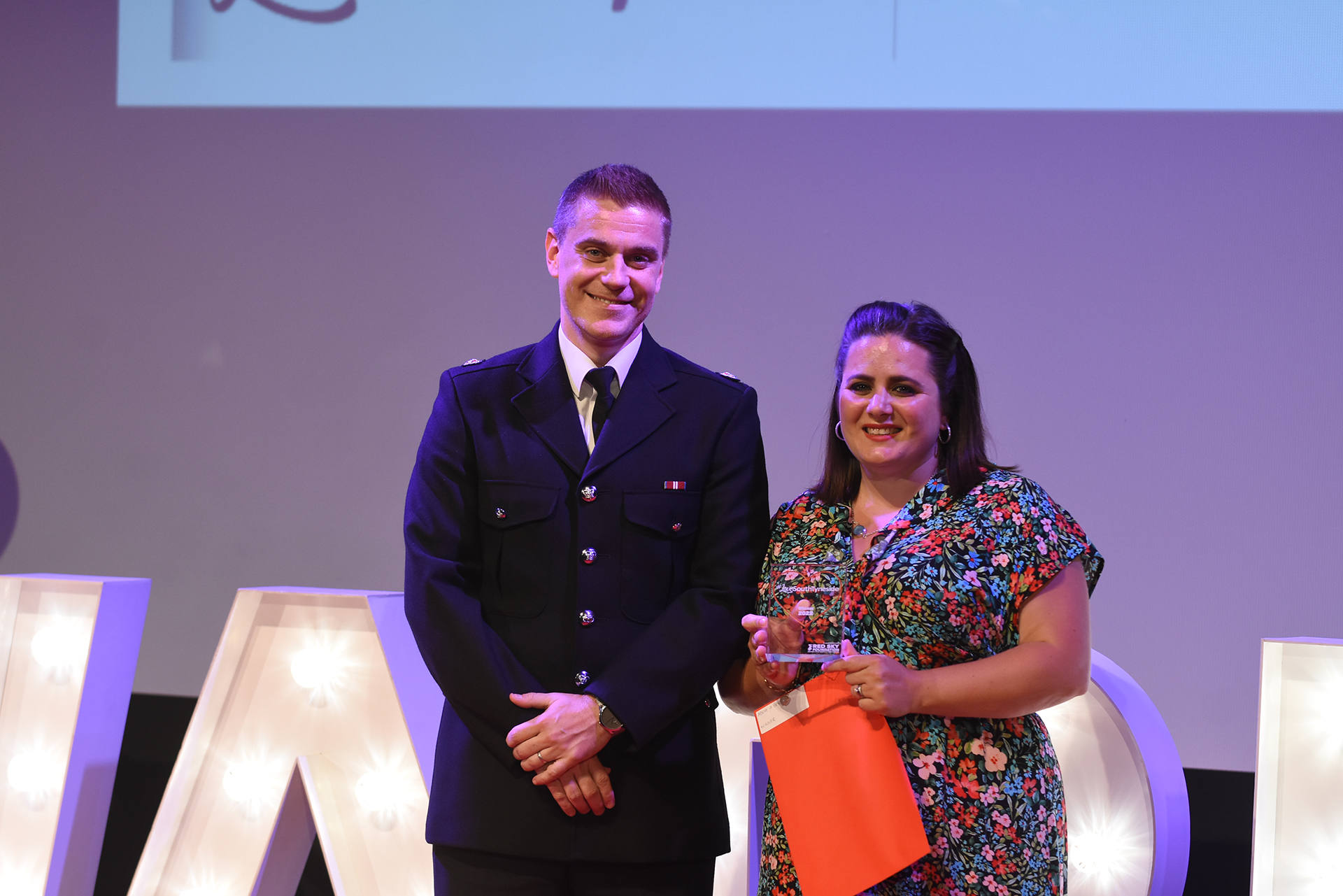 Winner Rebecca Higgins, presented by Barrie Joisce of Northumbria Police